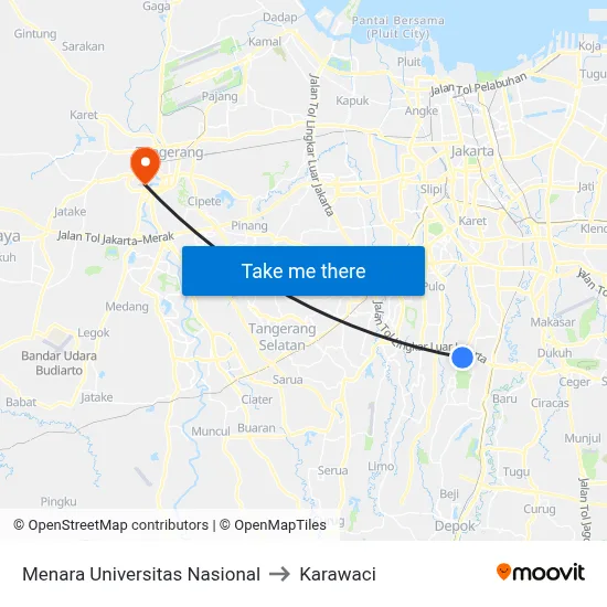 Menara Universitas Nasional to Karawaci map