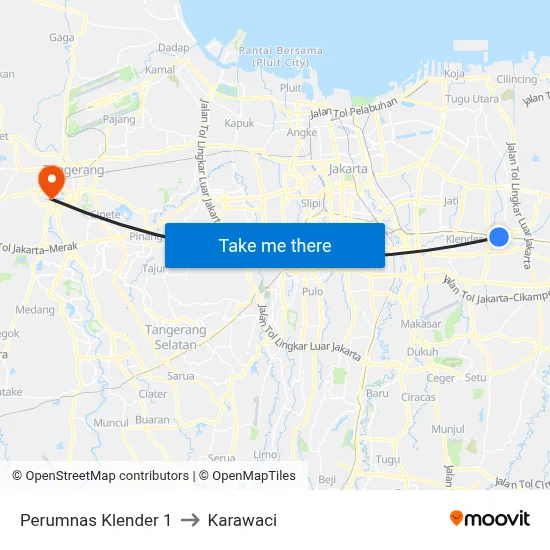 Perumnas Klender 1 to Karawaci map