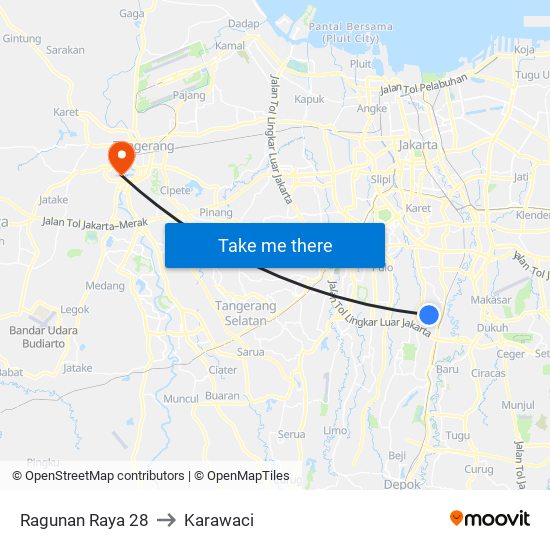 Ragunan Raya 28 to Karawaci map