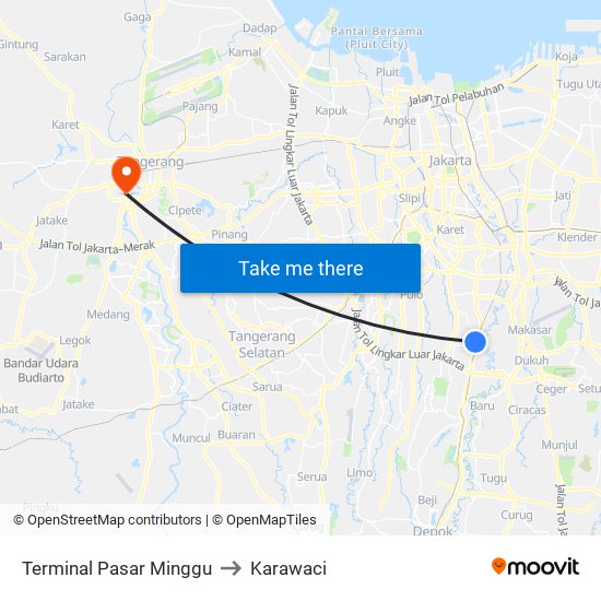 Terminal Pasar Minggu to Karawaci map