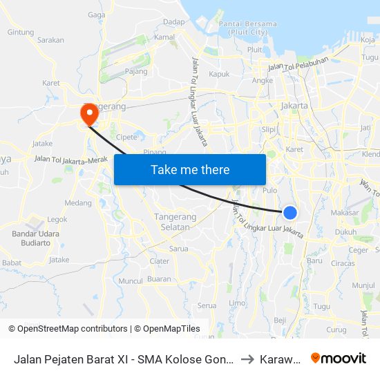 Jalan Pejaten Barat XI - SMA Kolose Gonzaga to Karawaci map