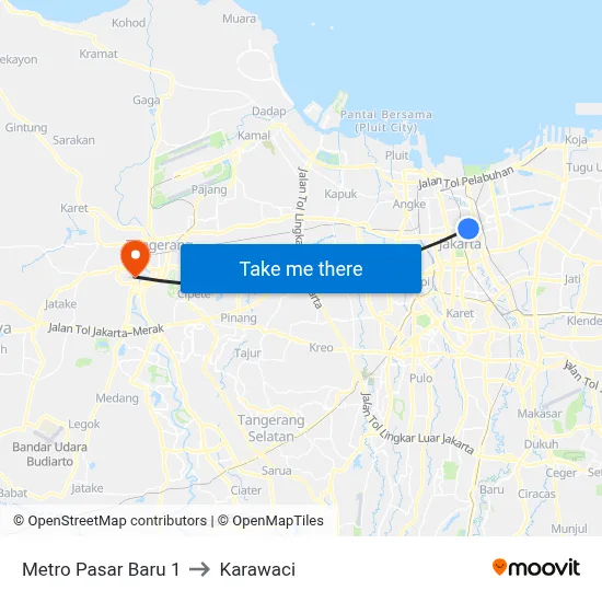 Metro Pasar Baru 1 to Karawaci map