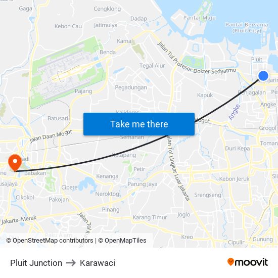 Pluit Junction to Karawaci map