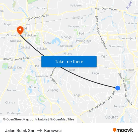 Jalan Bulak Sari to Karawaci map