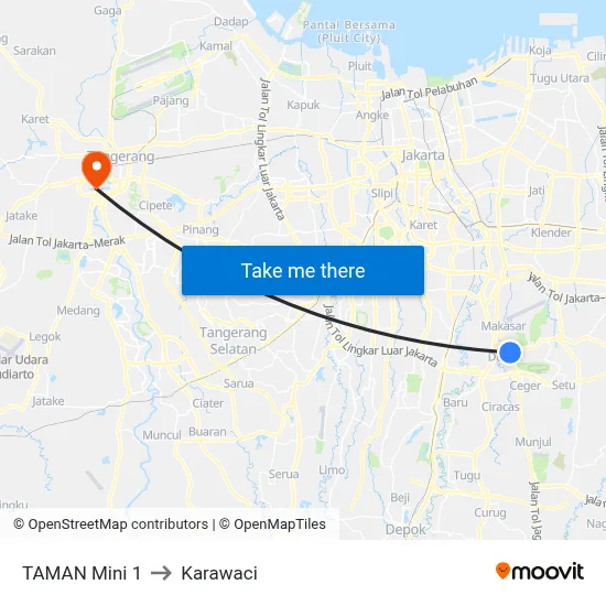 TAMAN Mini 1 to Karawaci map