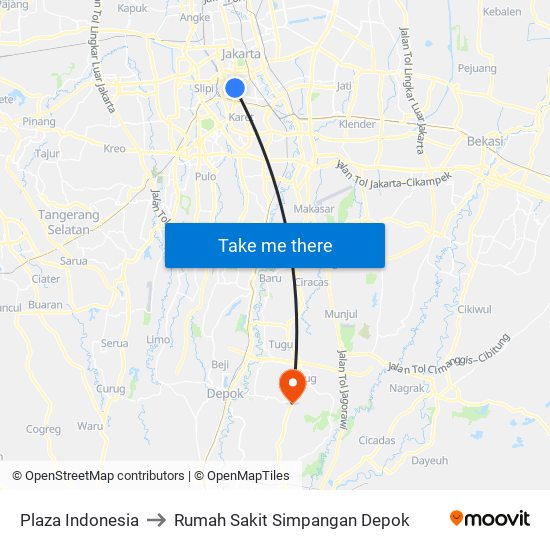 Plaza Indonesia to Rumah Sakit Simpangan Depok map