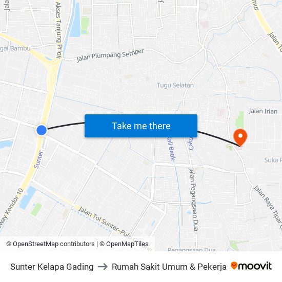 Sunter Kelapa Gading to Rumah Sakit Umum & Pekerja map