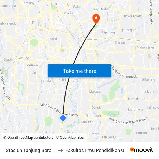 Stasiun Tanjung Barat 2 to Fakultas Ilmu Pendidikan UNJ map