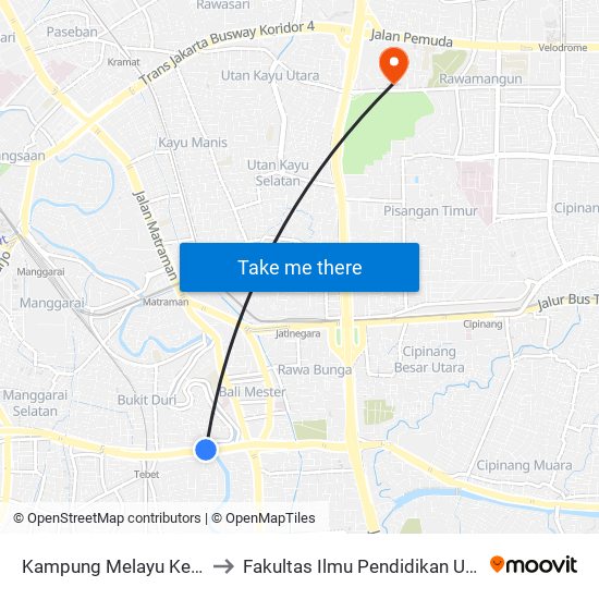 Kampung Melayu Kecil to Fakultas Ilmu Pendidikan UNJ map