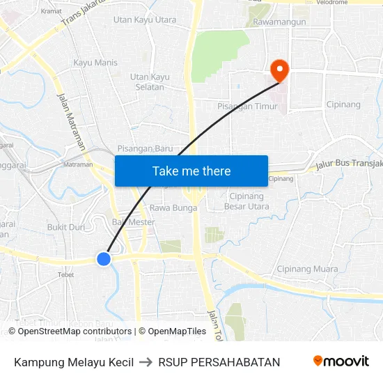 Kampung Melayu Kecil to RSUP PERSAHABATAN map