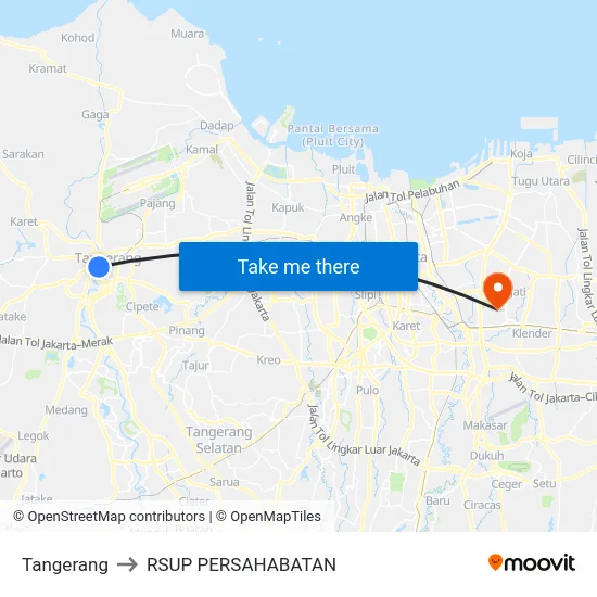 Tangerang to RSUP PERSAHABATAN map