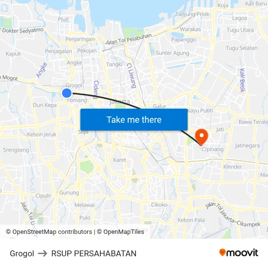 Grogol to RSUP PERSAHABATAN map