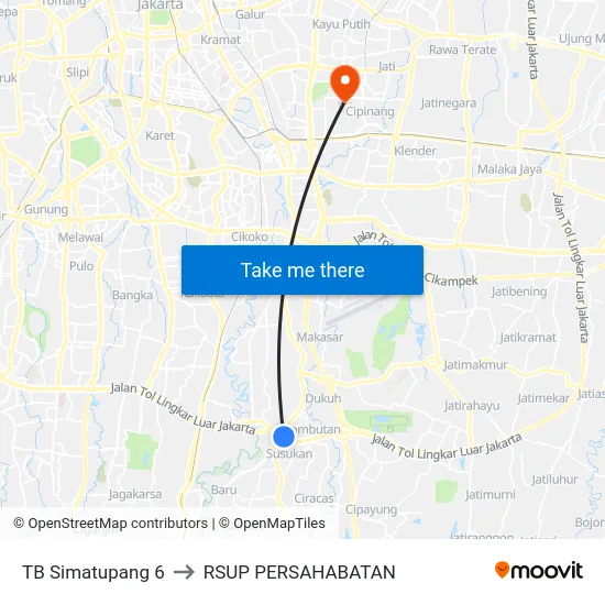 TB Simatupang 6 to RSUP PERSAHABATAN map