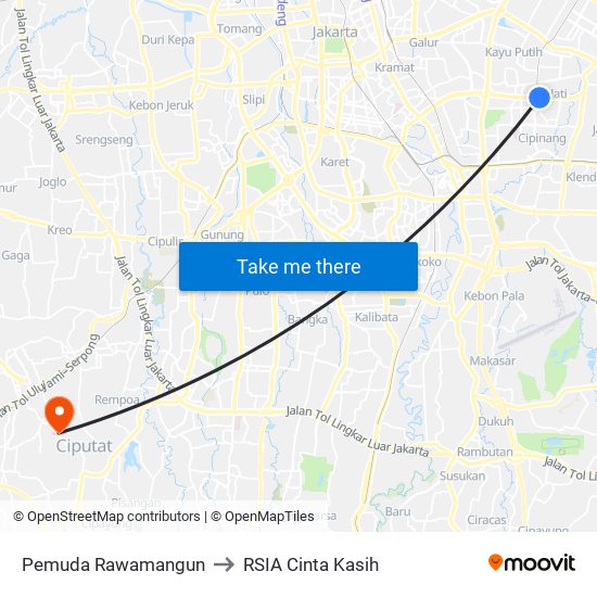 Pemuda Rawamangun to RSIA Cinta Kasih map