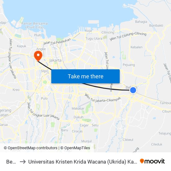 Bekasi to Universitas Kristen Krida Wacana (Ukrida) Kampus Tanjung Duren map