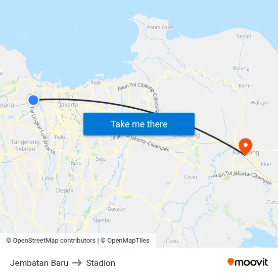 Jembatan Baru to Stadion map