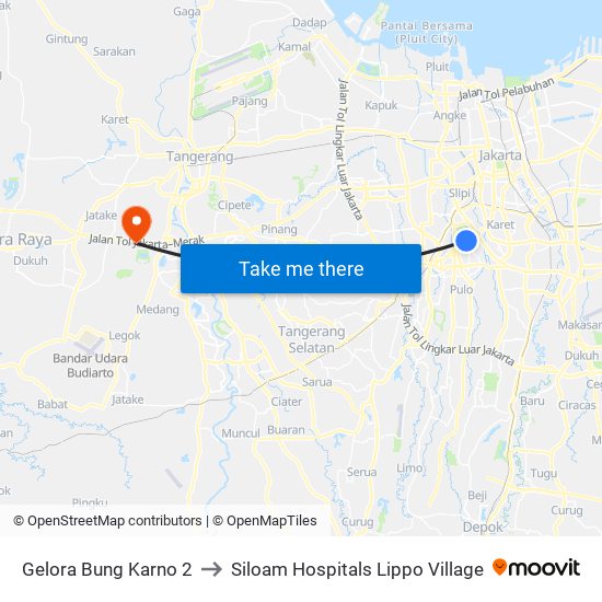 Gelora Bung Karno 2 to Siloam Hospitals Lippo Village map
