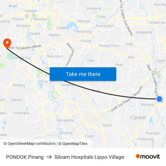 PONDOK Pinang to Siloam Hospitals Lippo Village map