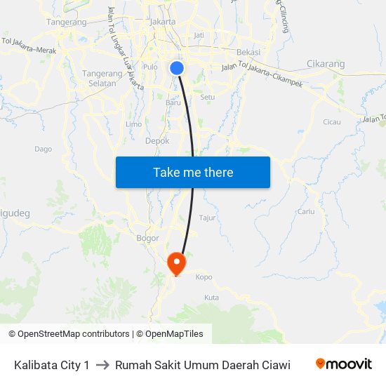 Kalibata City 1 to Rumah Sakit Umum Daerah Ciawi map