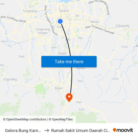 Gelora Bung Karno 2 to Rumah Sakit Umum Daerah Ciawi map