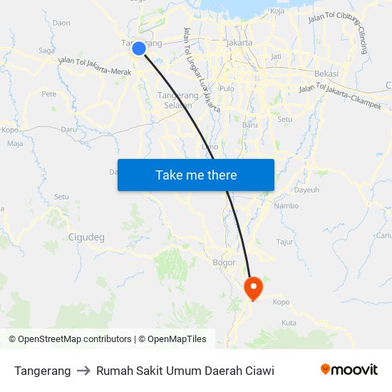 Tangerang to Rumah Sakit Umum Daerah Ciawi map