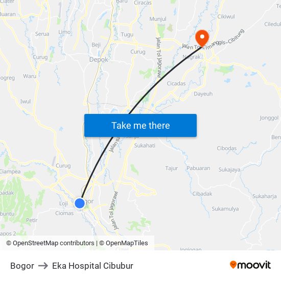 Bogor to Eka Hospital Cibubur map