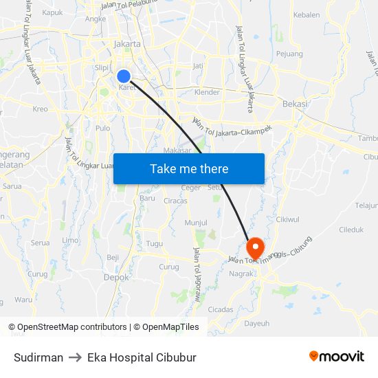 Sudirman to Eka Hospital Cibubur map