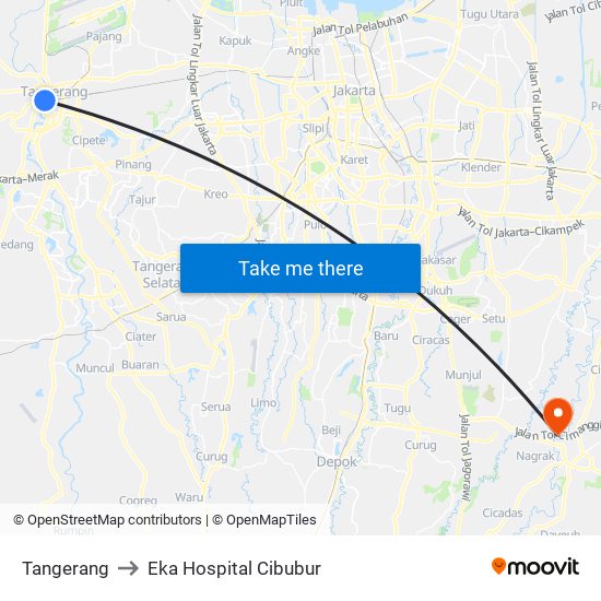 Tangerang to Eka Hospital Cibubur map