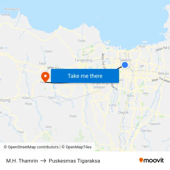 M.H. Thamrin to Puskesmas Tigaraksa map