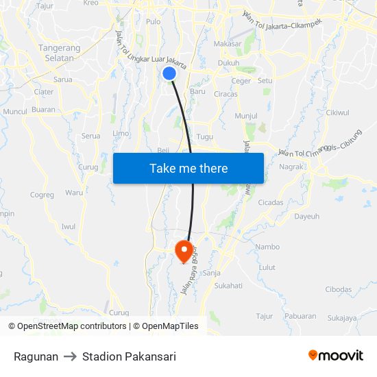 Ragunan to Stadion Pakansari map