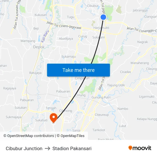 Cibubur Junction to Stadion Pakansari map