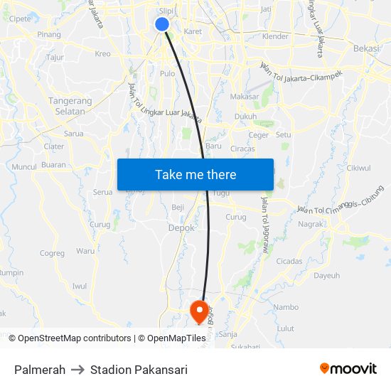 Palmerah to Stadion Pakansari map