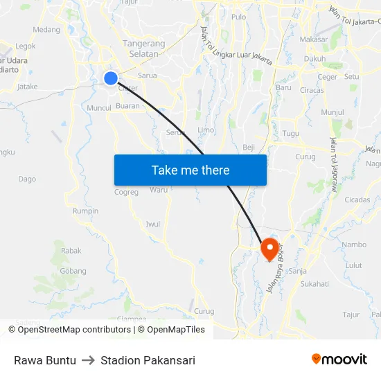 Rawa Buntu to Stadion Pakansari map