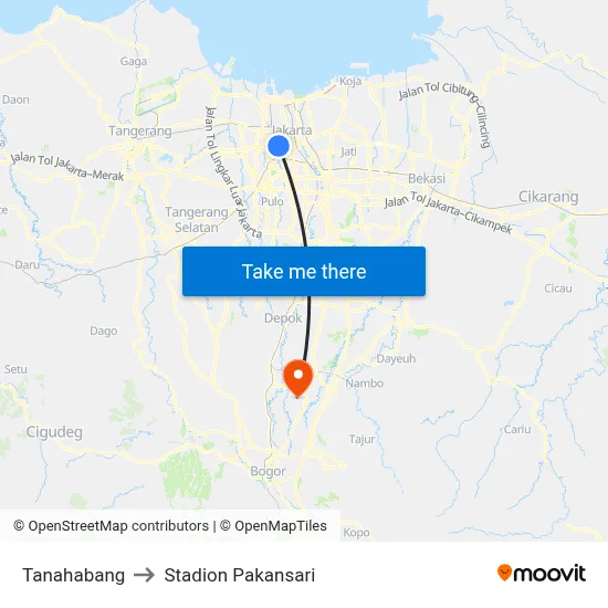 Tanahabang to Stadion Pakansari map