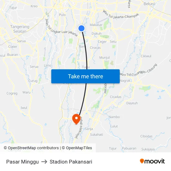 Pasar Minggu to Stadion Pakansari map