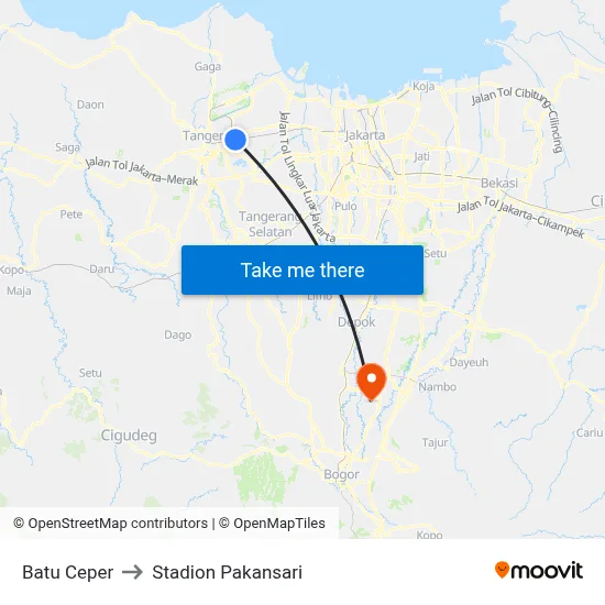 Batu Ceper to Stadion Pakansari map