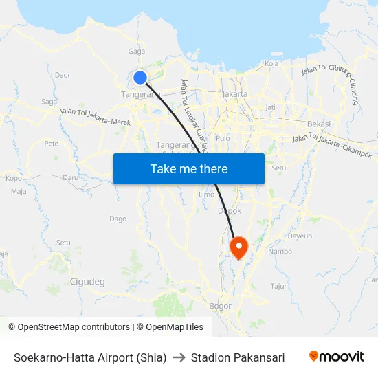 Soekarno-Hatta Airport (Shia) to Stadion Pakansari map
