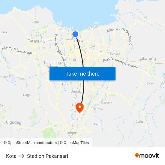 Kota to Stadion Pakansari map