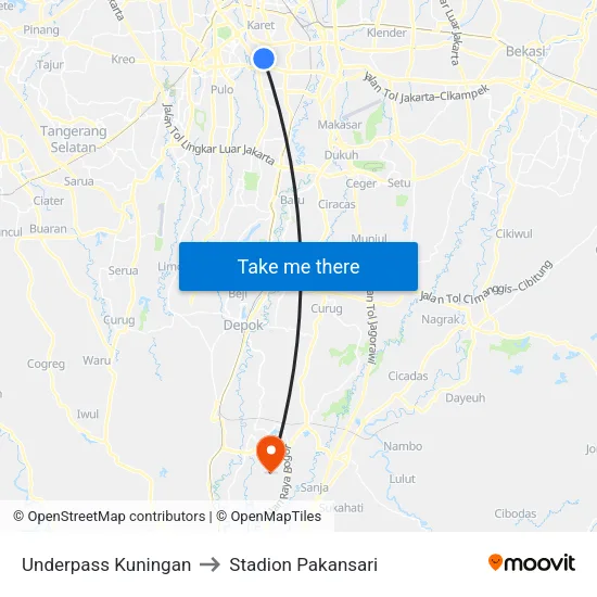 Underpass Kuningan to Stadion Pakansari map
