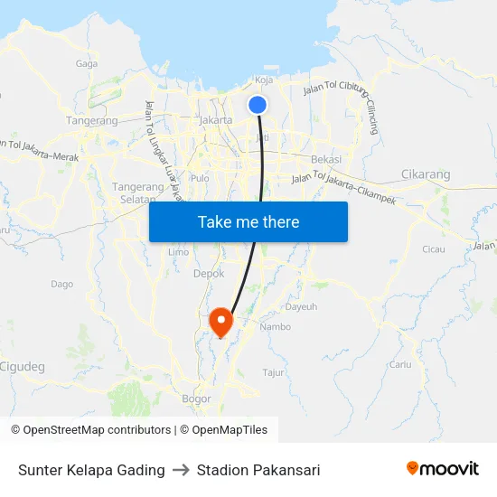 Sunter Kelapa Gading to Stadion Pakansari map