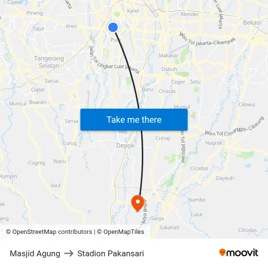 Masjid Agung to Stadion Pakansari map
