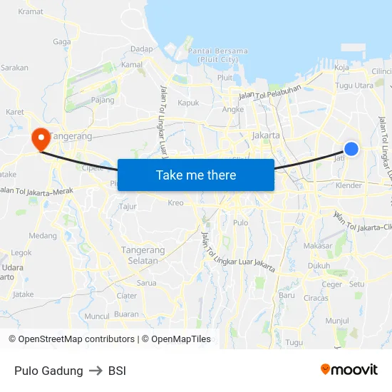 Pulo Gadung to BSI map
