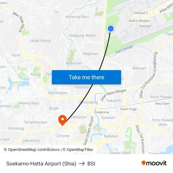 Soekarno-Hatta Airport (Shia) to BSI map
