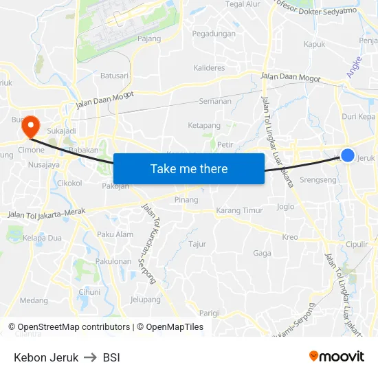 Kebon Jeruk to BSI map