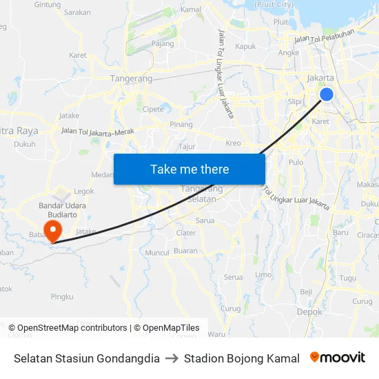 Selatan Stasiun Gondangdia to Stadion Bojong Kamal map