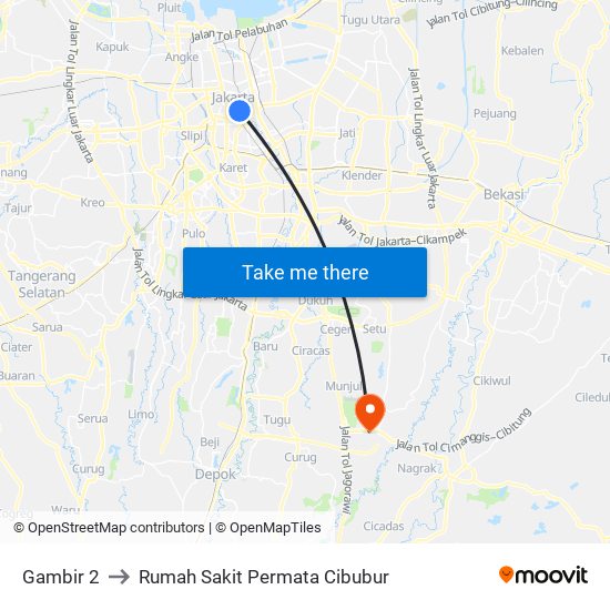 Gambir 2 to Rumah Sakit Permata Cibubur map