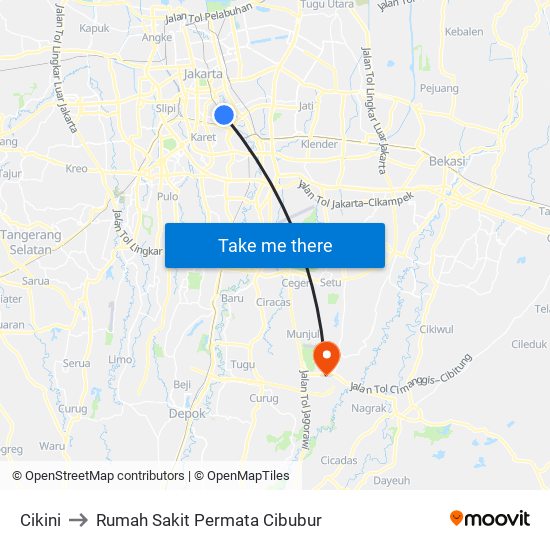 Cikini to Rumah Sakit Permata Cibubur map