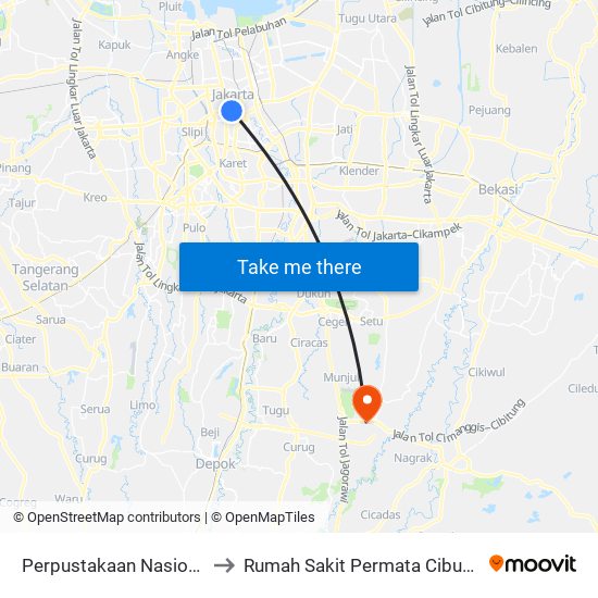 Perpustakaan Nasional to Rumah Sakit Permata Cibubur map