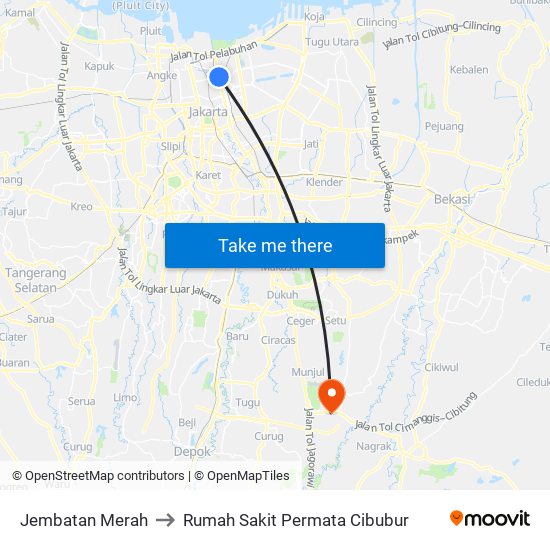 Jembatan Merah to Rumah Sakit Permata Cibubur map