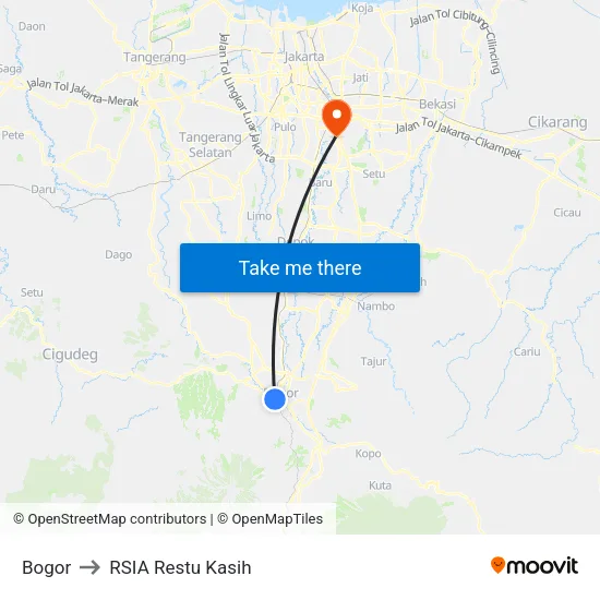 Bogor to RSIA Restu Kasih map